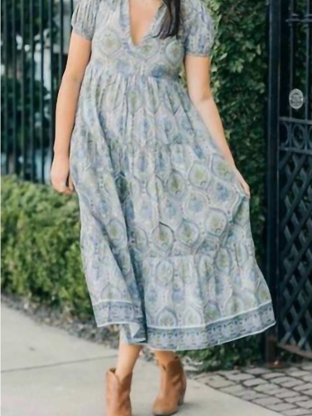 Victoria Dunn Paisley Midi Dress in Soft Blue and Sage
